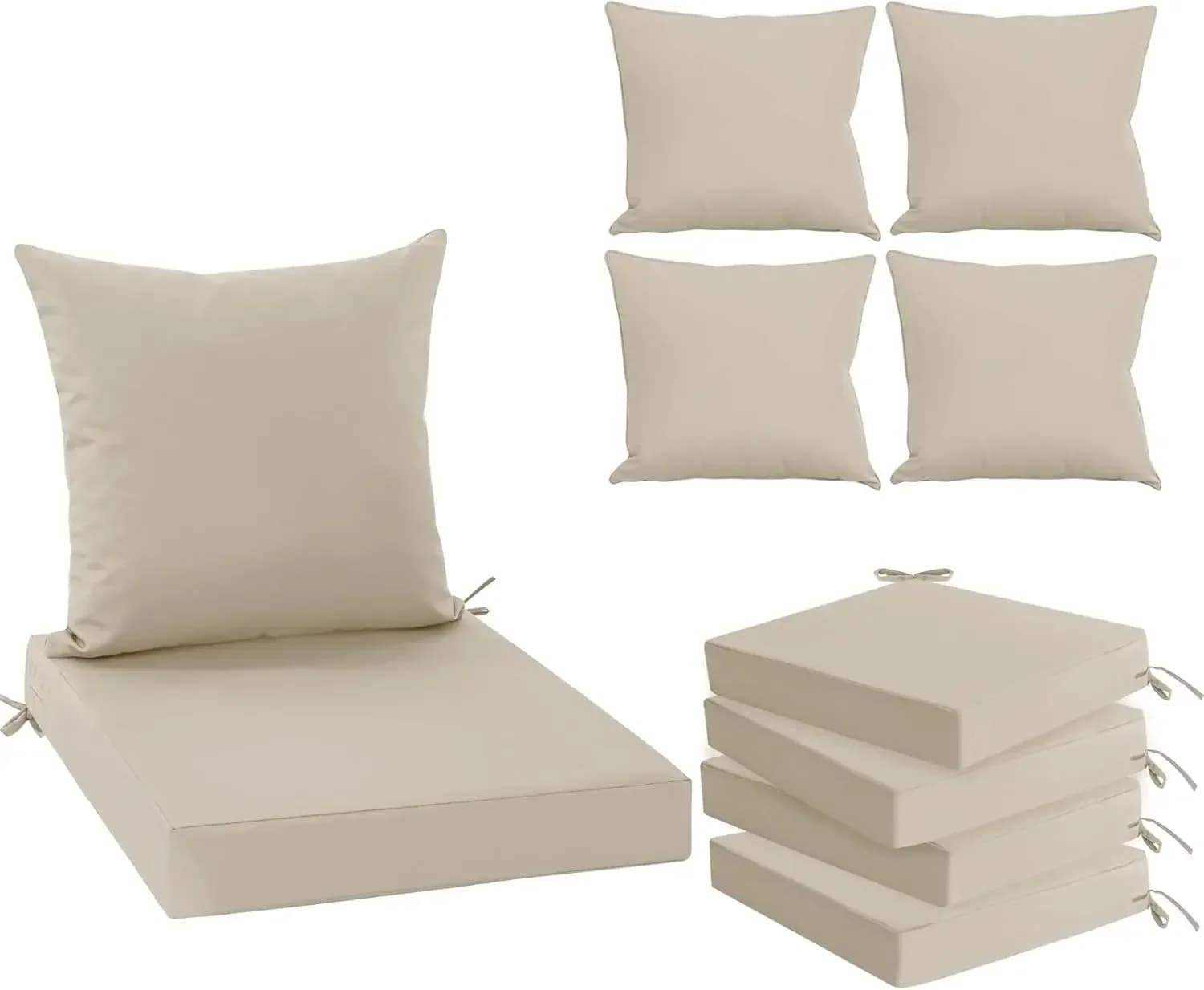 Set of 4 Pillows for Outdoor Chairs, Waterproof, With Back and Pillow Background for Garden Furniture, Outdoor Sofa Spare Parts