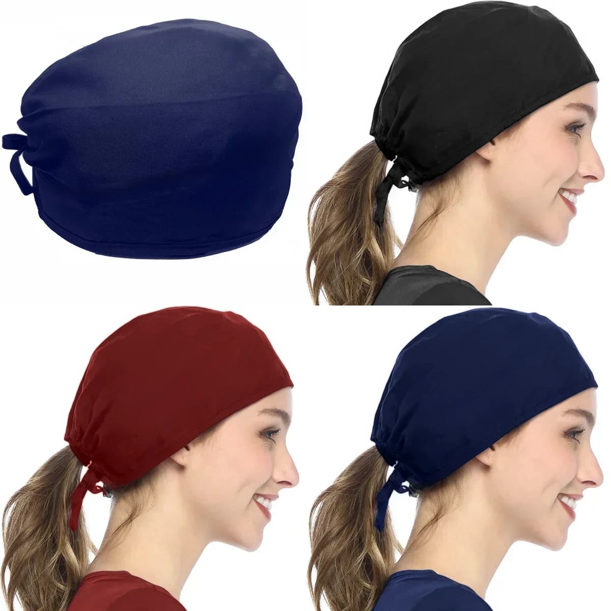 Berretti per allattamento unisex Cappelli chirurgici morbidi blu scuro in cotone 100% per donne e uomini Cuoco chirurgo dentale sanitario Berretto da lavoro nero