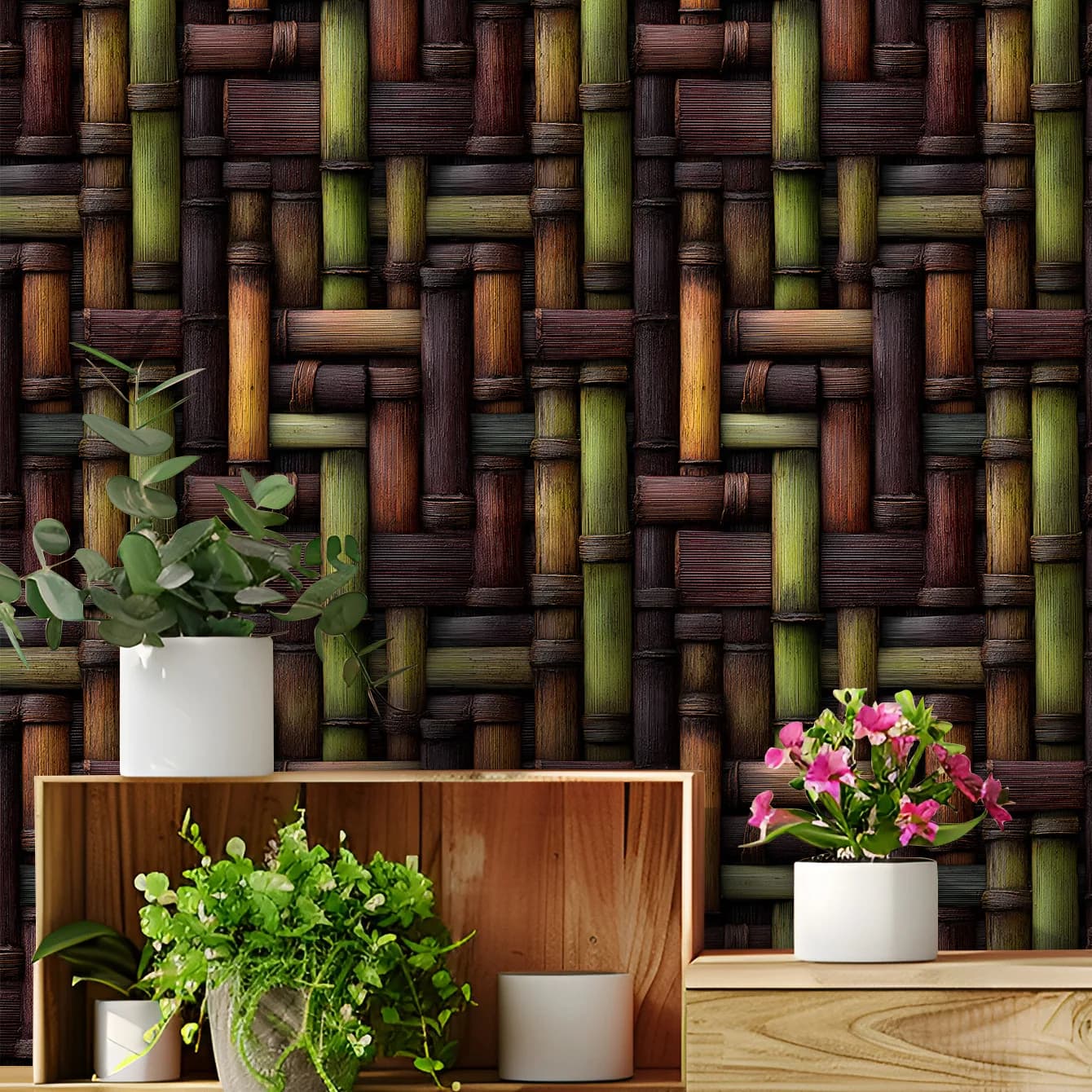 Rustic Bamboo Peel and Stick Wallpaper, Wood Texture Removable Wall Mural Self-Adhesive Natural Bamboo Decor for Bedroom Cabinet