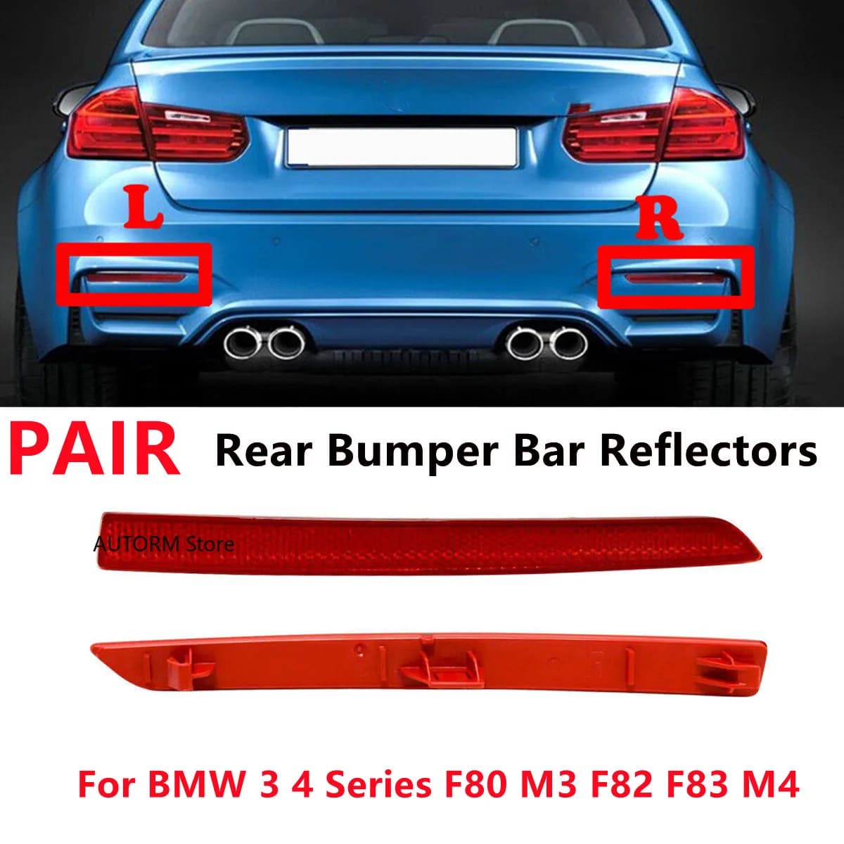 Coppia paraurti posteriore barra riflettori luce per BMW 3/4 serie M3 M4 F80 F82 F83 2012-2019 paraurti posteriore striscia riflettente 63147848583