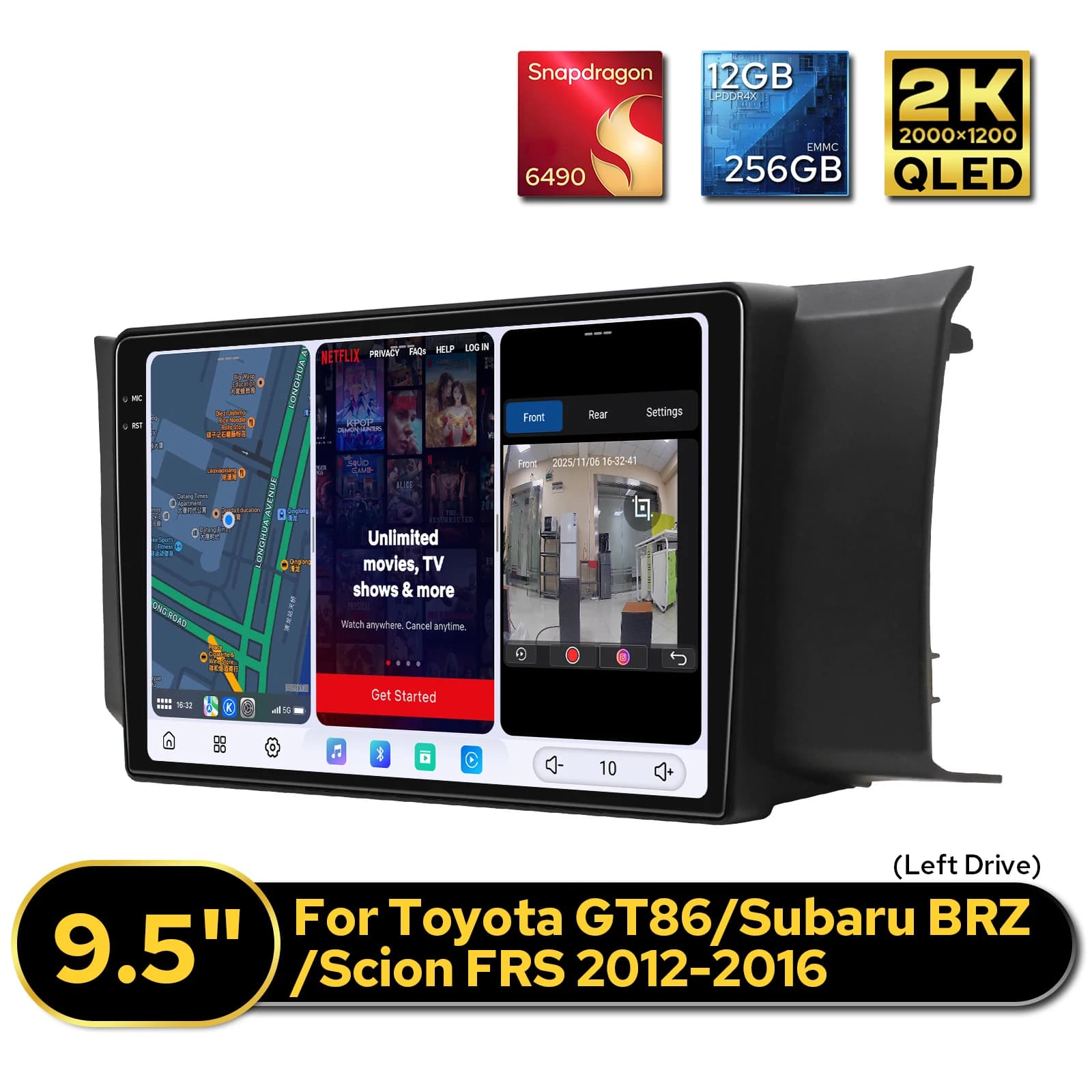 Autoradio Android con CarPlay Wireless e Android Auto, Doppio Bluetooth per Toyota GT86/Subaru BRZ/Scion FRS 2012-2016 LHD
