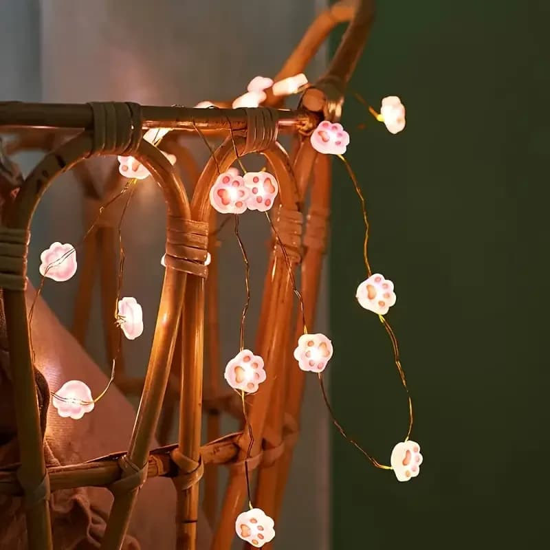 1 pz 2M 20 LED Luci a stringa a forma di zampa di gatto rosa, decorative, in filo di rame, a batteria, per decorazioni da soggiorno