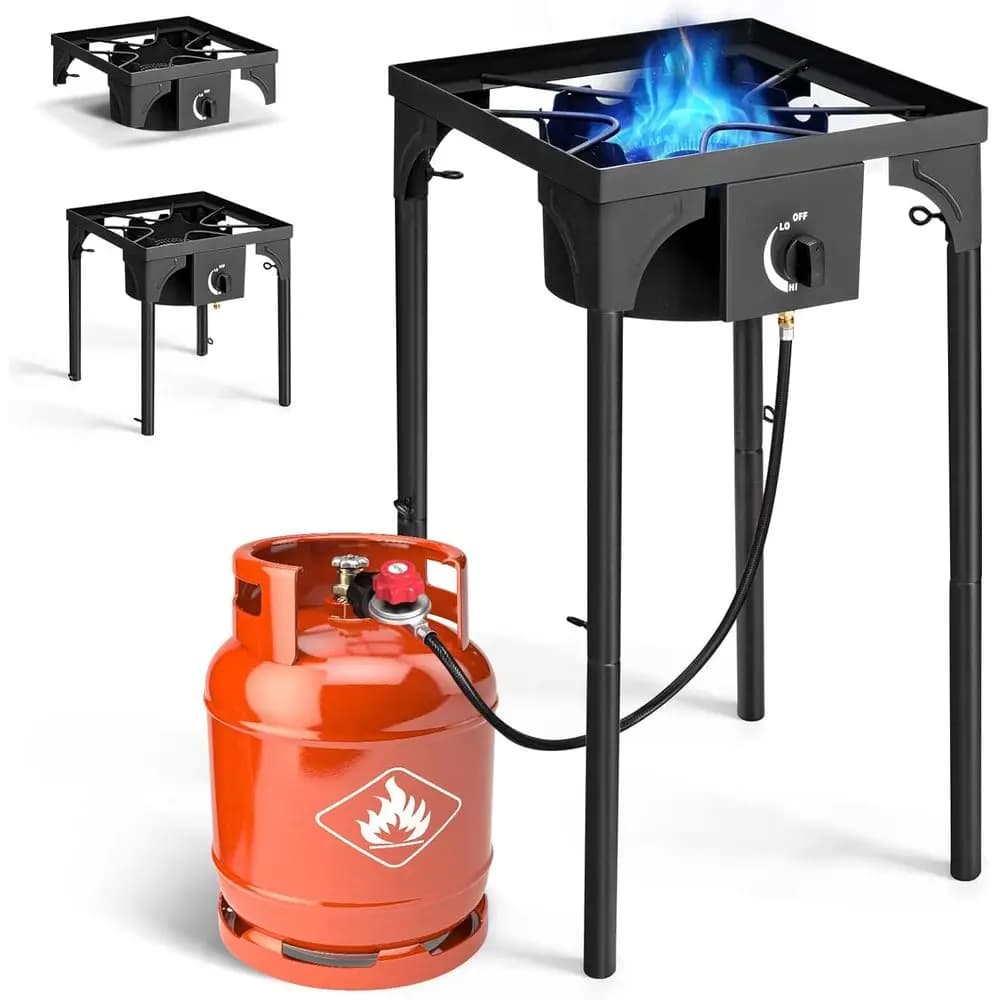 Fornello Portatile a Gas Propano a Singolo Bruciatore per Campeggio e Cucina all'Aperto con Controllo della Temperatura