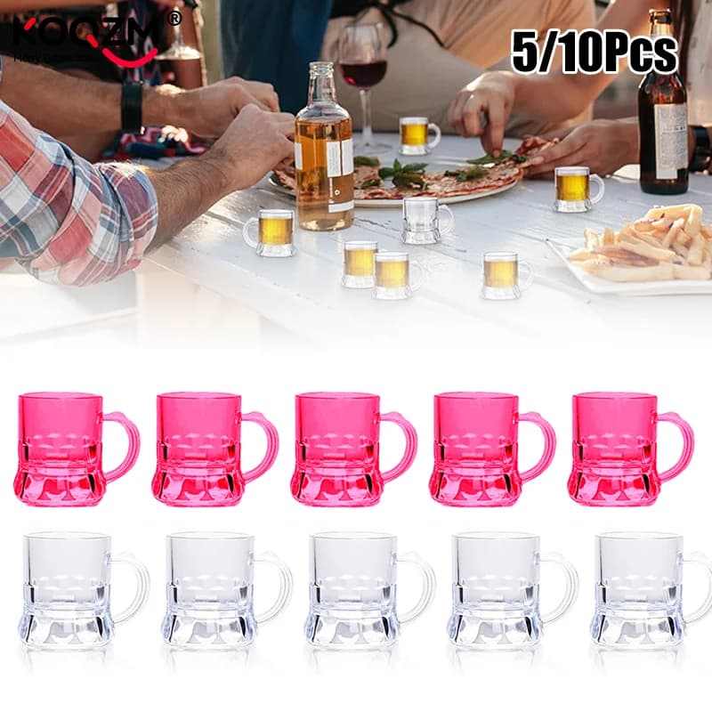 Bicchieri da birra trasparenti da 1 oz Mini tazze da birra in plastica Bicchieri da shot con manici Bicchieri da degustazione riutilizzabili per birra Stein Bicchieri da succo di whisky