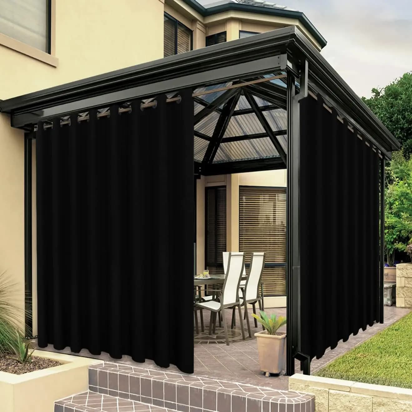 Tende da esterno per patio, impermeabili, spesse, per la privacy, extra larghe, con occhielli, filtro della luce, 1 pannello, 150W x 84L pollici, nere