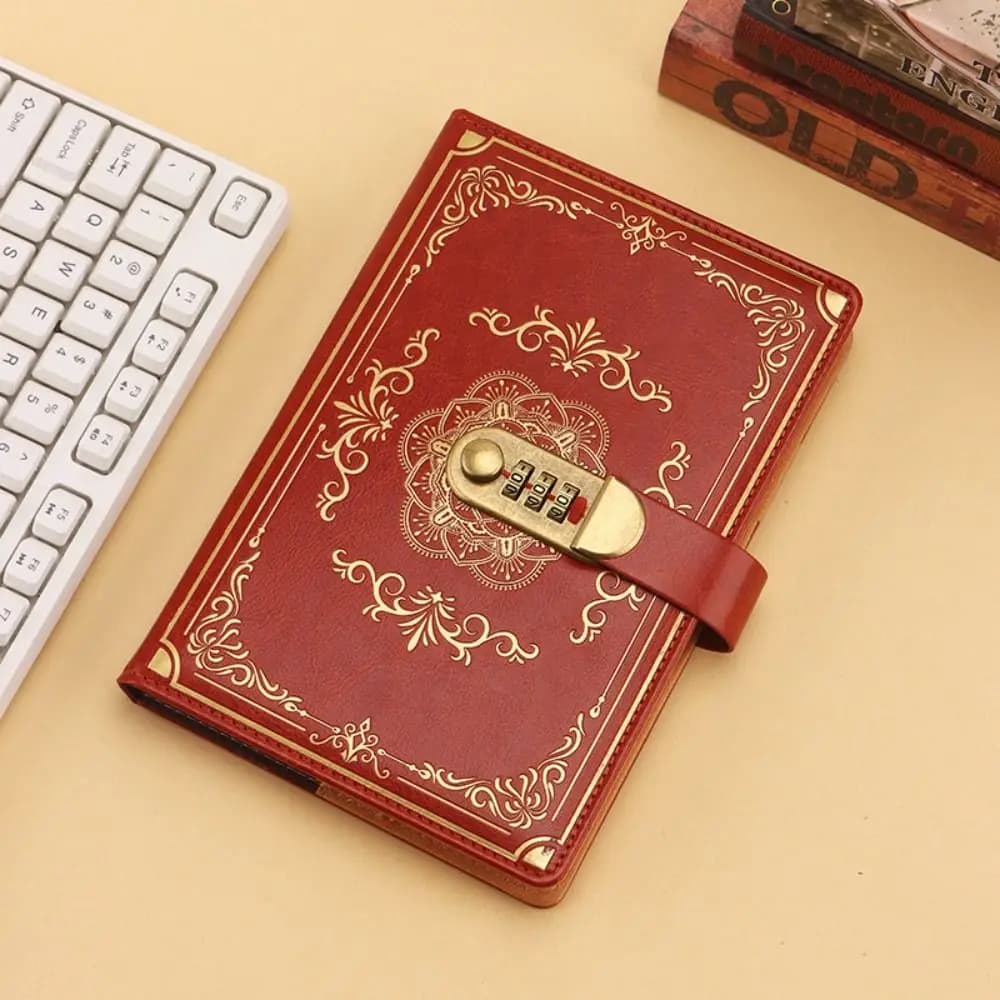 A5 100Sheets Journal Notebook With Lock Flower Cover PU Leather Diary Writing Pads Stationery Embossed Design