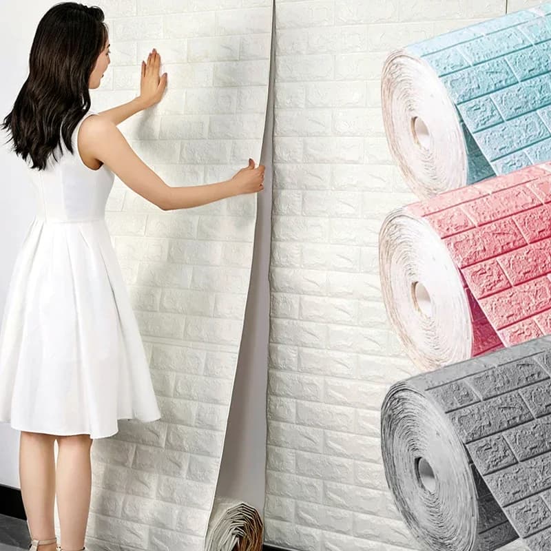 Pannelli Adesivi 3D in Schiuma Effetto Mattone, Impermeabili, per Soggiorno, Carta da Parati, Decorazione Murale, Rivestimento per Parete TV