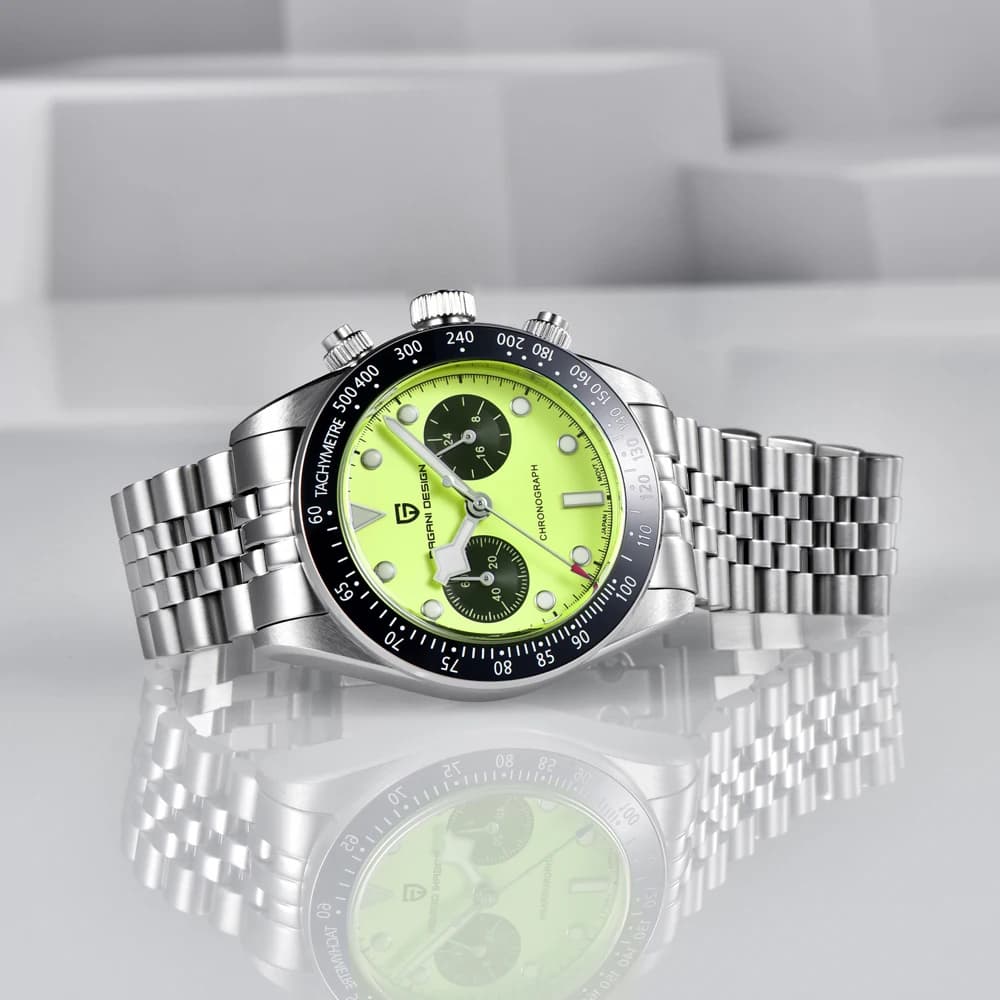 2026 New PAGANI DESIGN Panda Men's Watches Fluorescent Green Quartz Watch For Men Speed Sports Chronograph Man AR Sapphire Mirror Ceramic Bezel Waterproof Luminous Stainless Steel Gift Clock