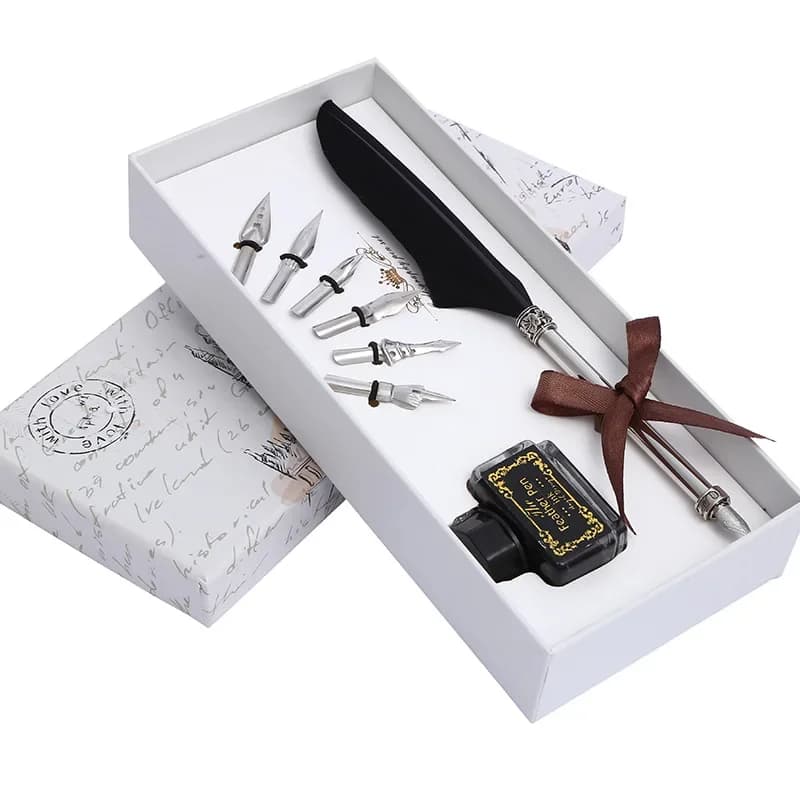 1 Set European Style Retro Feather Pen Set Business Gift Fountain Pen Dipped In Ink Calligraphy Pen