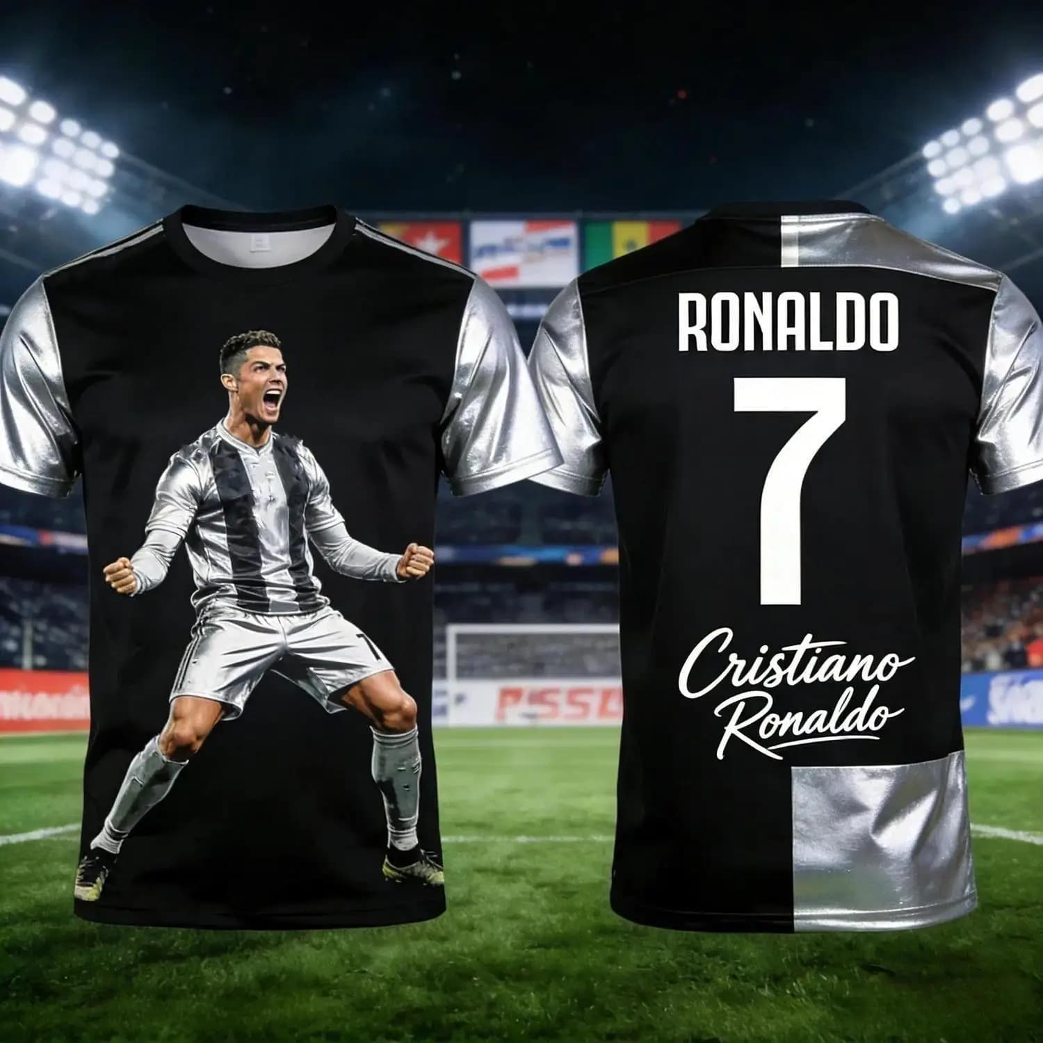 2026 New Men's CR7 Football Pattern T-shirt 3D Printed Football Suit Oversized Football Enthusiast Sportswear