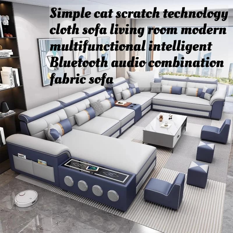 Set Divano in Tessuto Tecnico Minimalista Antigraffio con Altoparlante Bluetooth Smart Multifunzionale Elettrico per Soggiorno Moderno