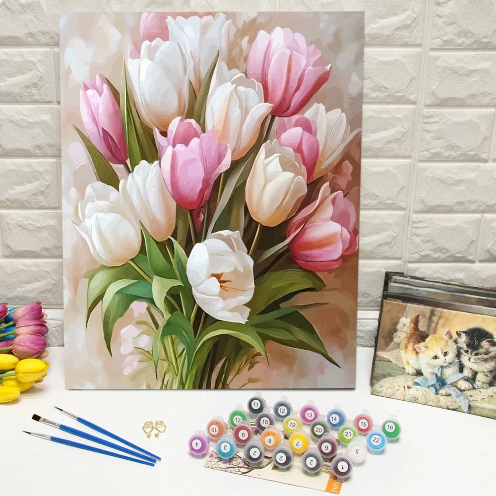 DIY Paint By Number Adult Kit Tulip Unframe Digital Oil Painting Flower Arts And Crafts Crafts Supplies Adults Handpainted Gift