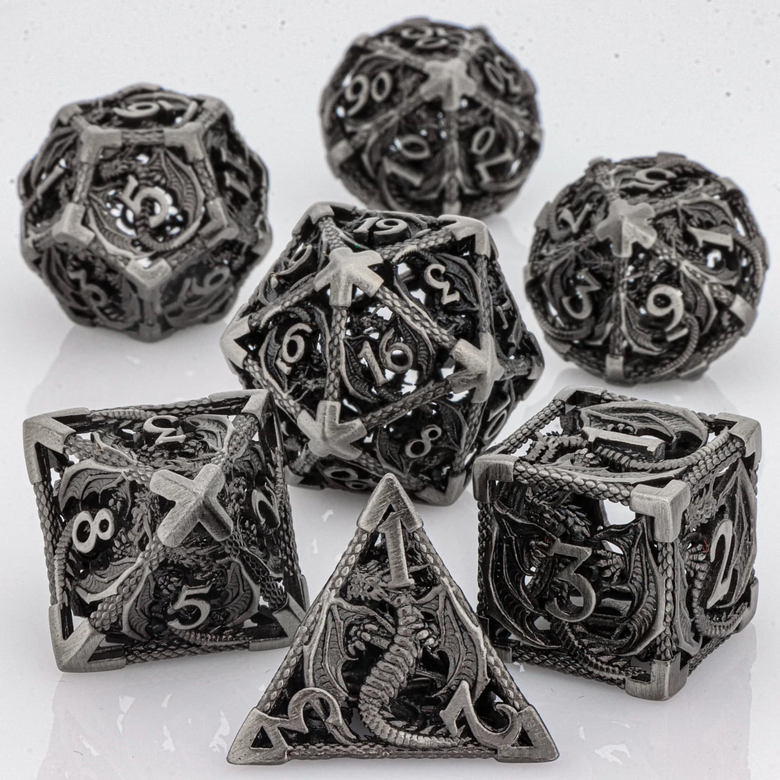 Set di dadi D&D del drago in metallo poliedrico per Dungeons and Dragons, dadi DnD Hollow Meatl, set di dadi d e d, regali di dadi del drago,