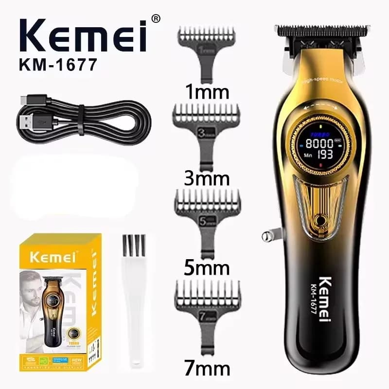 KEMEI Professional Electric Scissors for Barbiere, Gift for Men and Women, High Speed Motor, LCD Screen, USB Charging, Model KM-1677