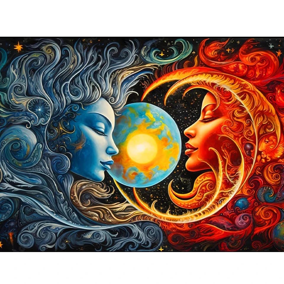 Kit di pittura diamante 5D fai da te, la luna e il sole, regalo artigianale per decorazioni domestiche fatte a mano, punto croce con strass 2024 Nuovo