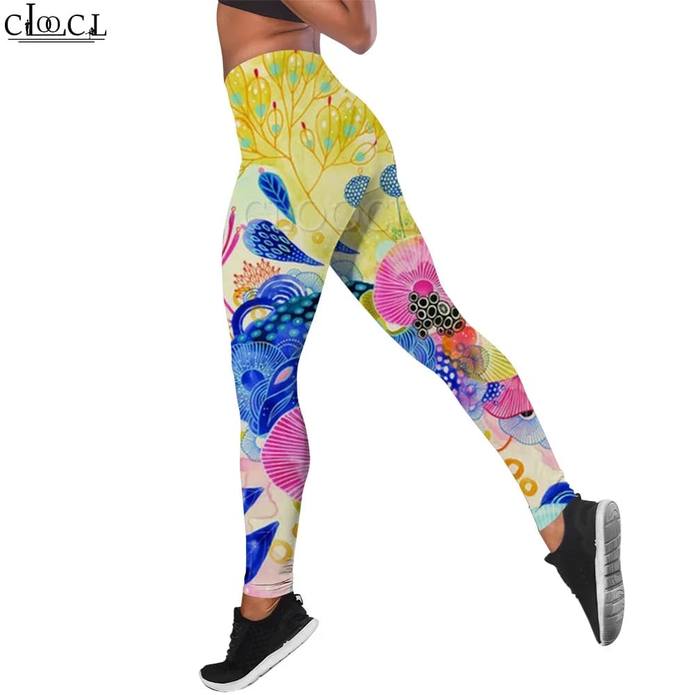 CLOOCL Leggings da donna Pantaloni con stampa floreale ad acquerello Abbigliamento estetico Leggings sexy con natiche jacquard Pantaloni da yoga