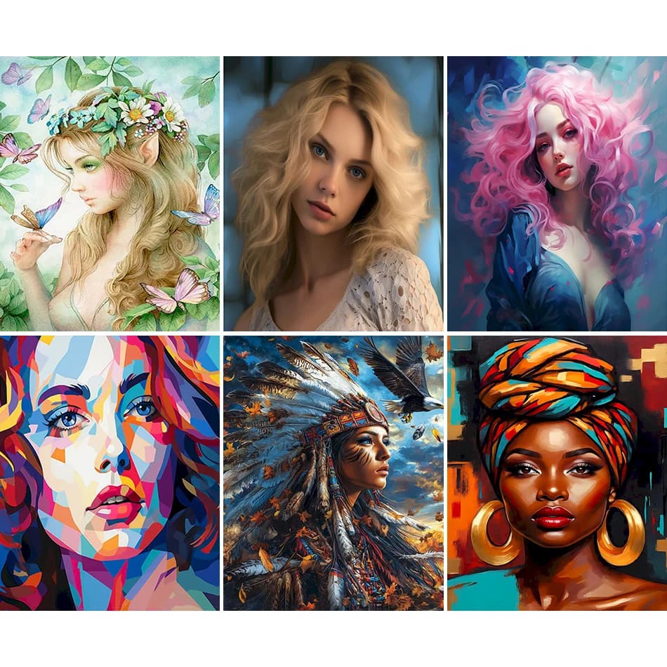 1pc frameless Painting By Numbers Figure Female portrait digital oil painting Drawing By Numbers Handiwork Picture Paint Waterco