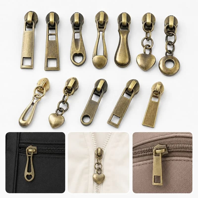 10-50Pcs 3# Metal Zipper Slider Nylon Coil Puller Replacement for Handbag Garment Repair Sewing Fastener Head Hardware Accessory