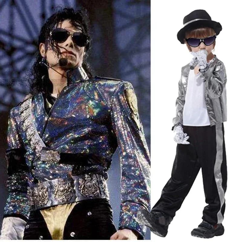 2025 Halloween Cosplay MJ Michael Jackson Cappotto Giacca Guanto Bambini Bambini Festa Costume Cosplay Abbigliamento Bambini Cos Imposta nascita