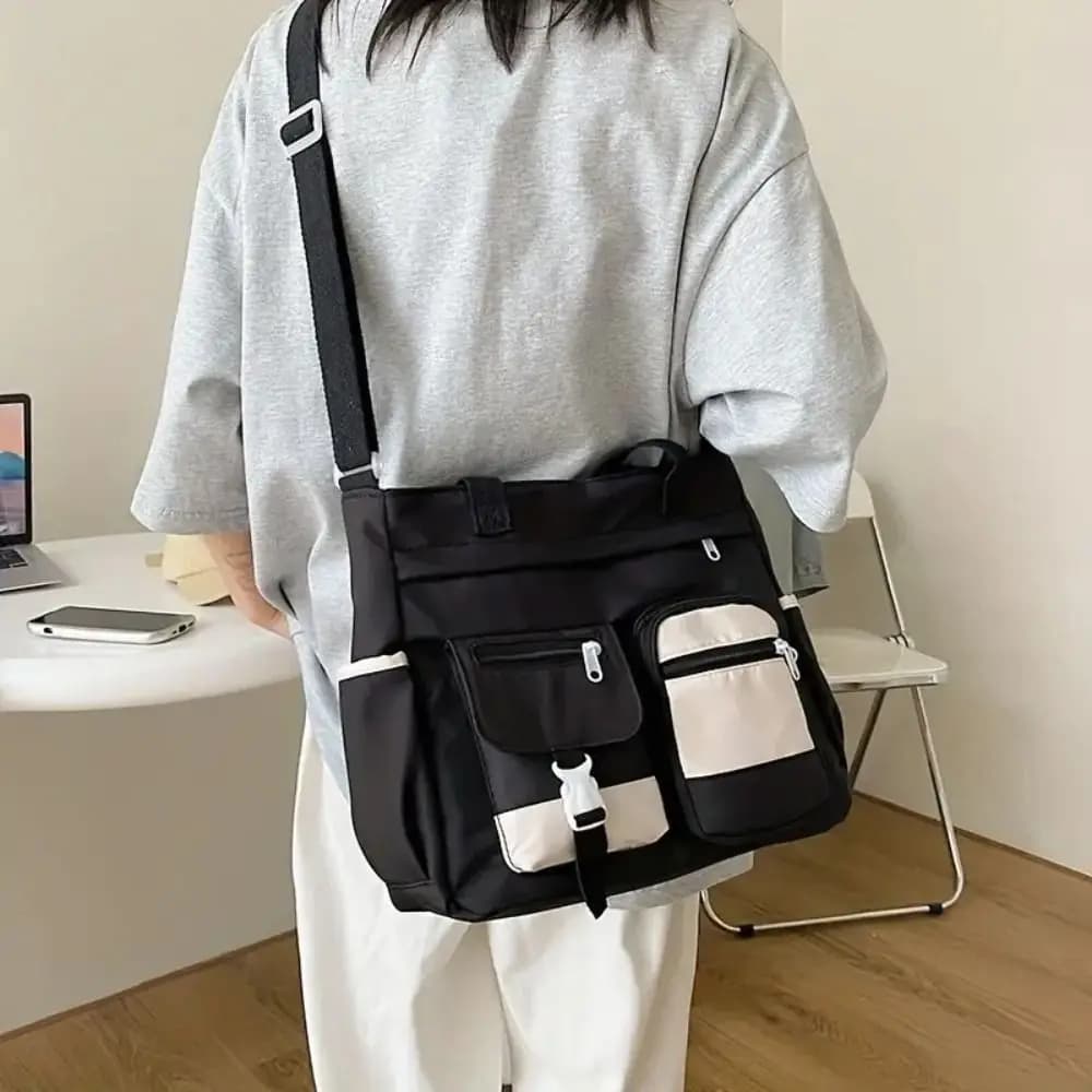 Borsa tote portatile in tela di nylon, stile accademico, borsa da scuola per studenti Harajuku, borsa a tracolla giapponese di grande capacità, per esterni