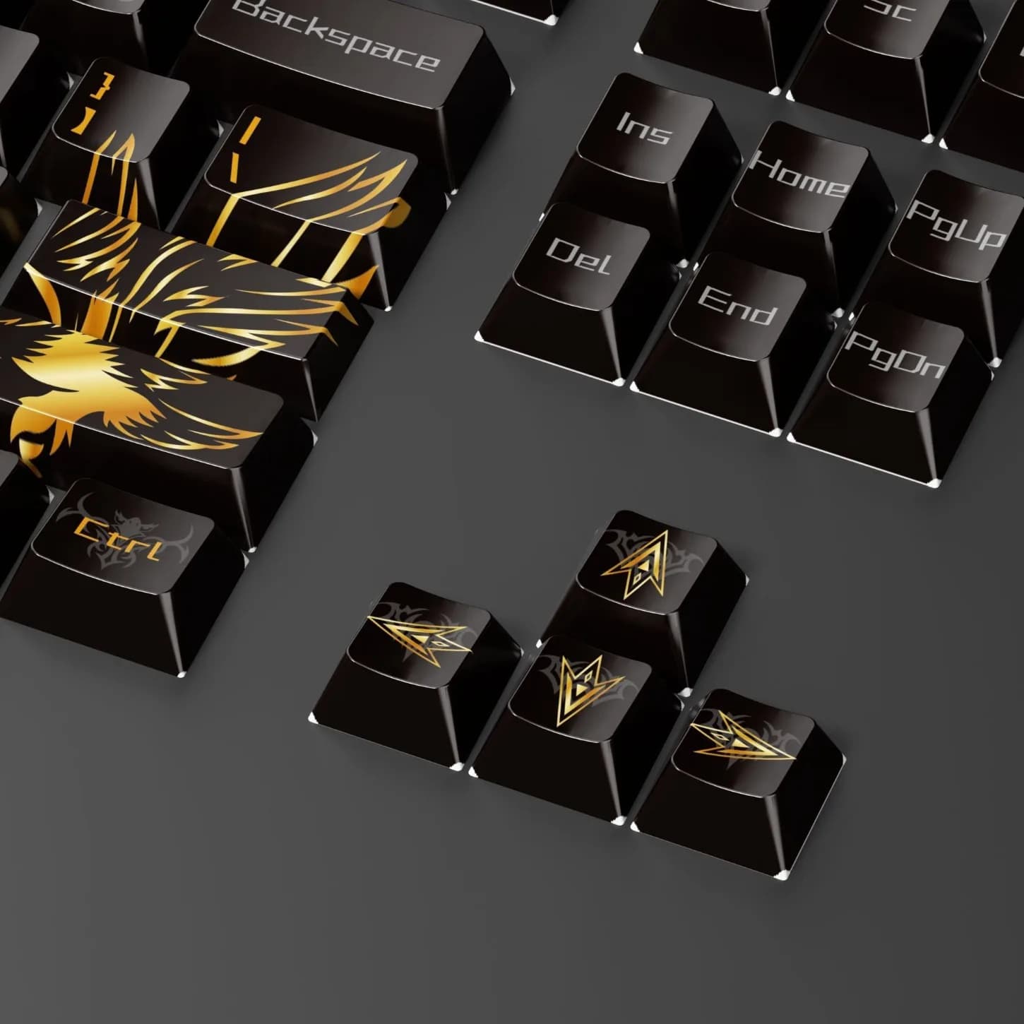 Keycap con Piuma d'Aquila Dorata, 132 Tasti in Materiale PBT, Compatibile con Tastiera Meccanica Cherry a Asse Magnetico, Cross Wooting