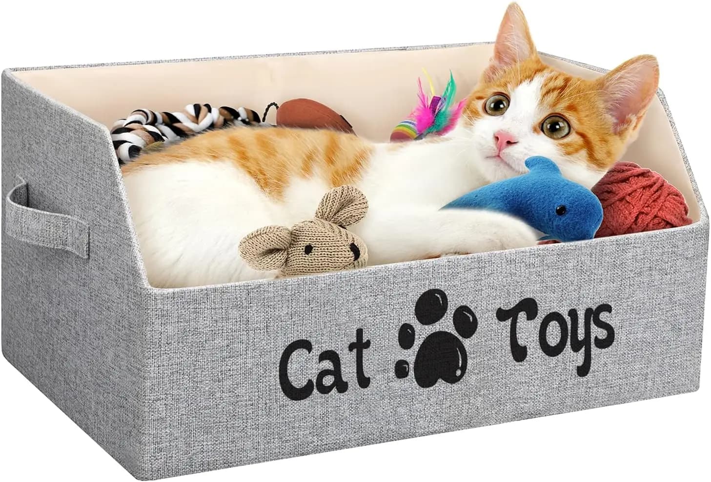 Grande Scatola Pieghevole per Giocattoli per Gatti con Letto Contenitore, Organizza Giocattoli, Snack, Vestiti e Accessori in Grigio