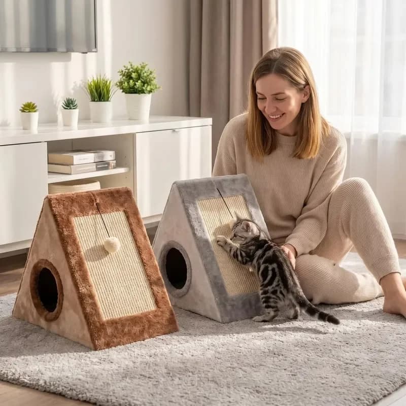 Interactive Eco-friendly FSC Certified 2-Level Modern Sisal Cat Scratching Crawler Bed Climbing Frame Cat Tree Carton Packed
