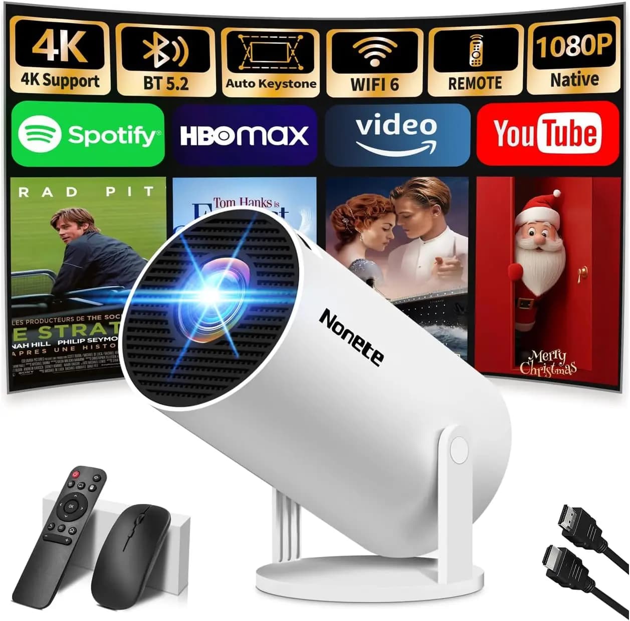 [2026 aggiornato] Mini proiettore 4K 1080P FHD Auto Keystone, 270 ° Girevole, WiFi 6, Bluetooth 5.2, portatile, compatibile con