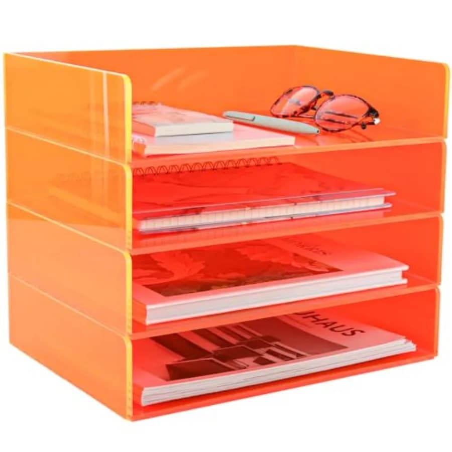 Organizzatore per Documenti in Acrilico da Scrivania, Portadocumenti a 4 Livelli Impilabile, Porta Carte e Documenti per Ufficio