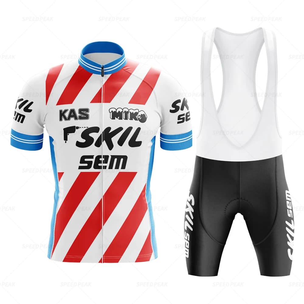 SKIL Retro Cycling Jersey Set classic Bicycle Suit Bike short sleeve for men shorts with straps clothing Por Team Triathlon Maillot for men