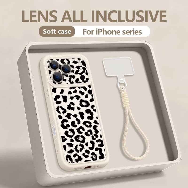 Custodia per telefono con stampa leopardata e laccetto per iPhone 17 Pro Max, Air 16e, 16, 15, 14 Pro Max, 13, 12 Pro – Cover antiurto in morbido TPU con cordino