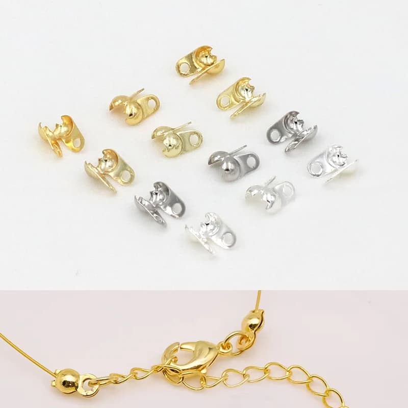 18K Gold Plated Calotte Bead Tips Knot Covers Crimp End Connectors For DIY Jewelry Making Bracelets Necklaces Accessories