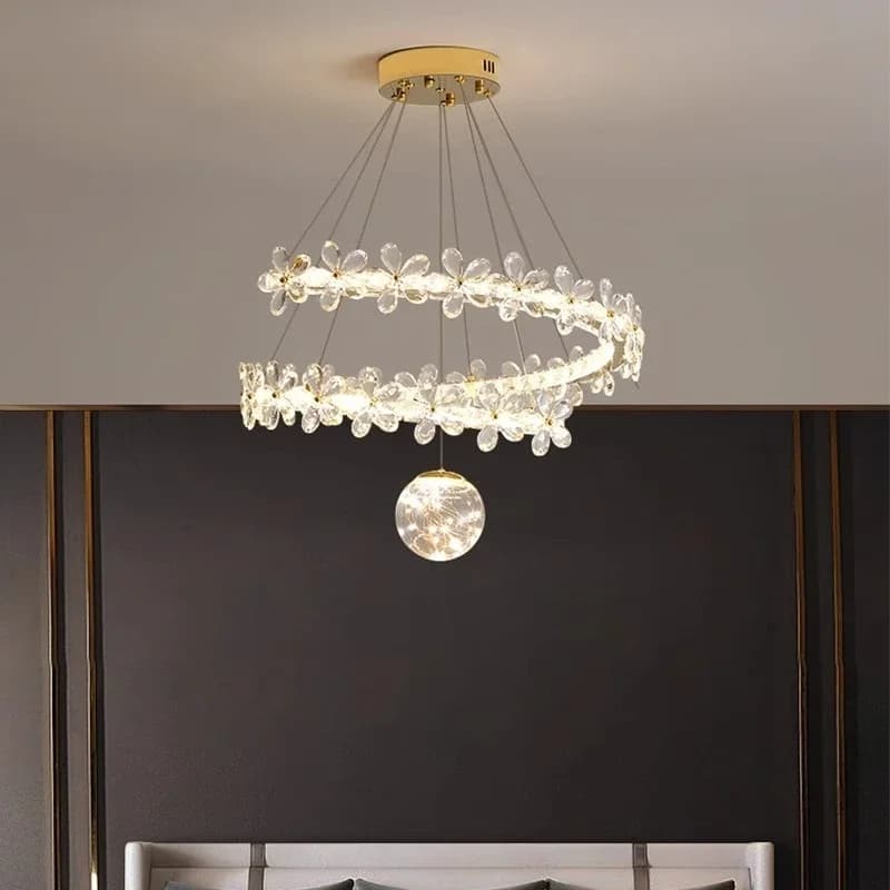 Modern crystal chandelier art simple dining table coffee table bar style designer flower bedroom lamp round ring