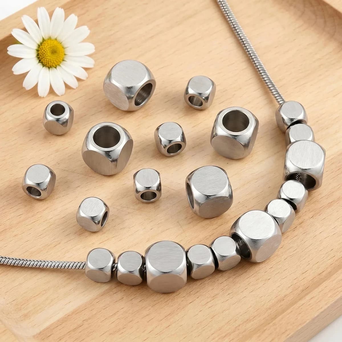 10-50Pcs/lot Steel Color Big Hole Square Spacer Beads Bracelet Earring Loose Spacer Beads for DIY Jewelry Making Findings