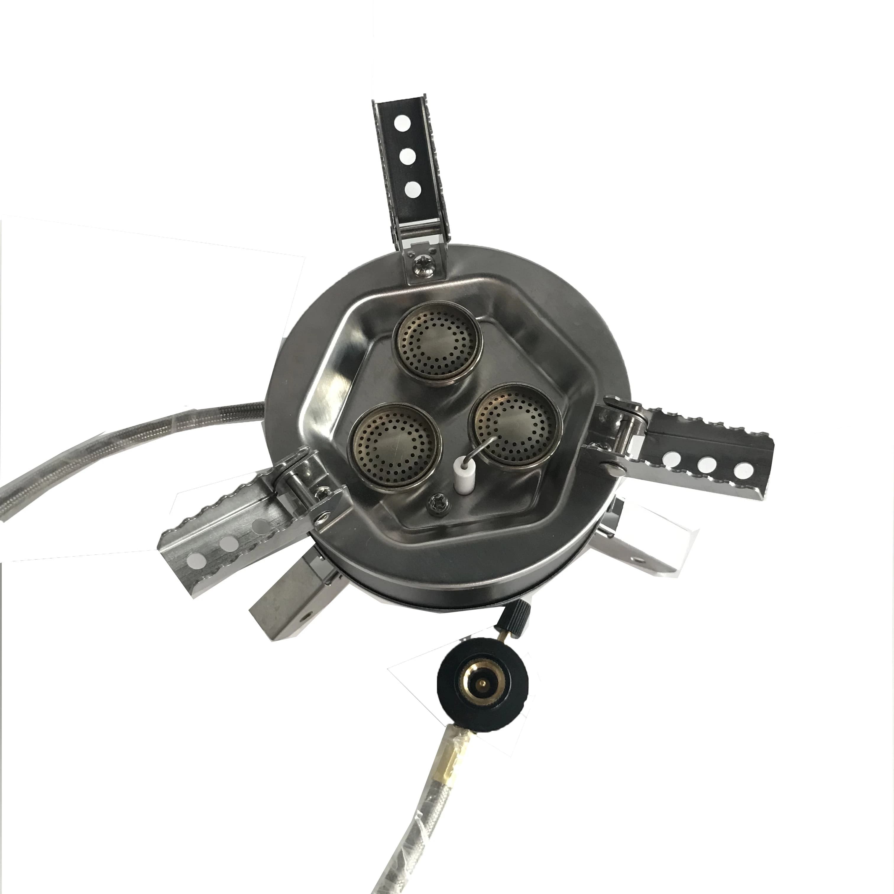 6800W Outdoor Three-Burner Camping Gas Stove, Lightweight And Portable Camping Stove With Piezo Ignition