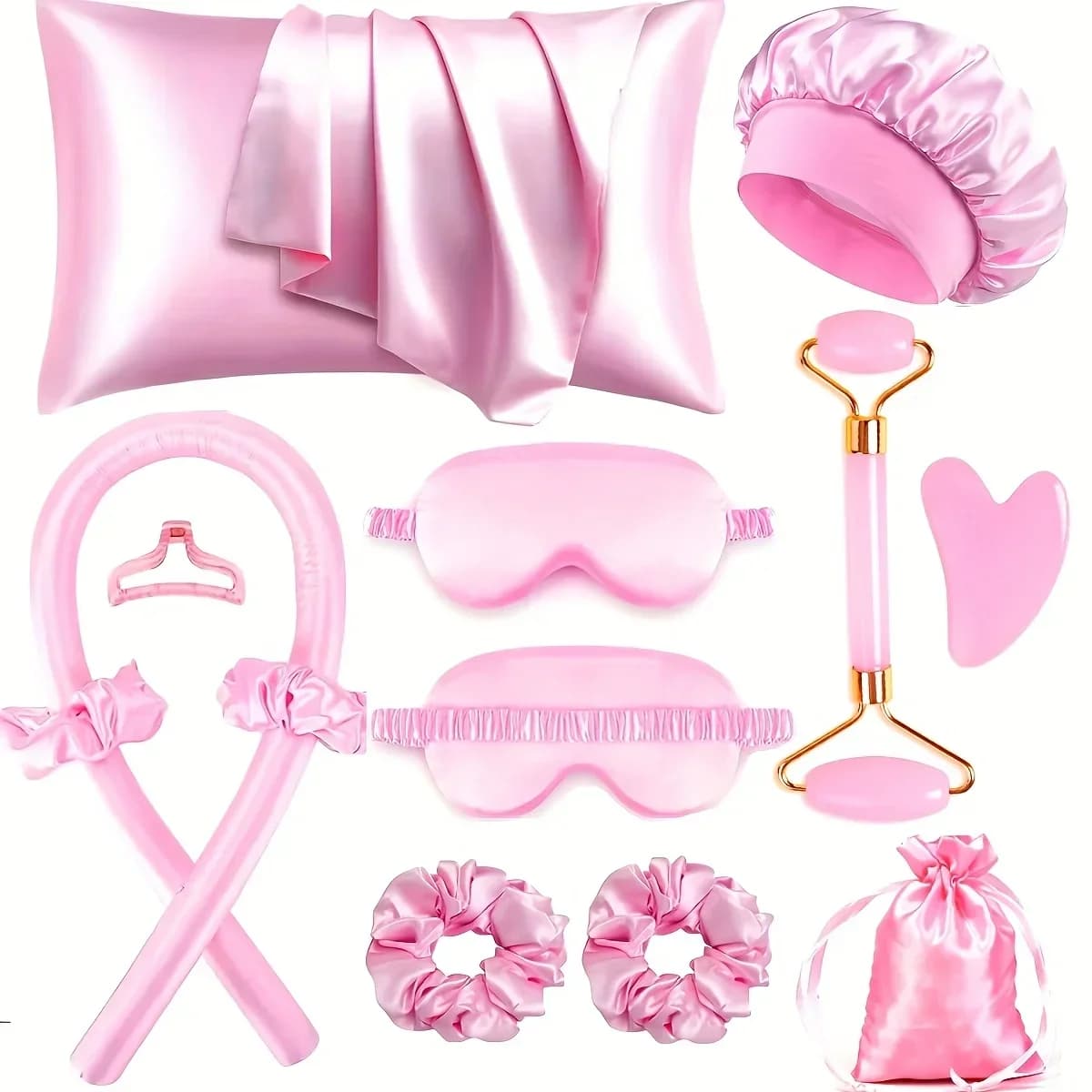 Kit per lo styling 4/6/13 pezzi: bigodino di seta senza calore con maschera per dormire e cuffia da doccia per donne e ragazze, kit di bellezza per viaggi e casa