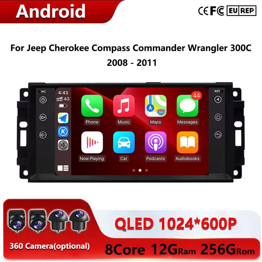 7" Android 16 For Jeep Cherokee Compass Commander Wrangler 300C 2008 - 2011 Car Intelligent System Radio Stereo 4G+WIF