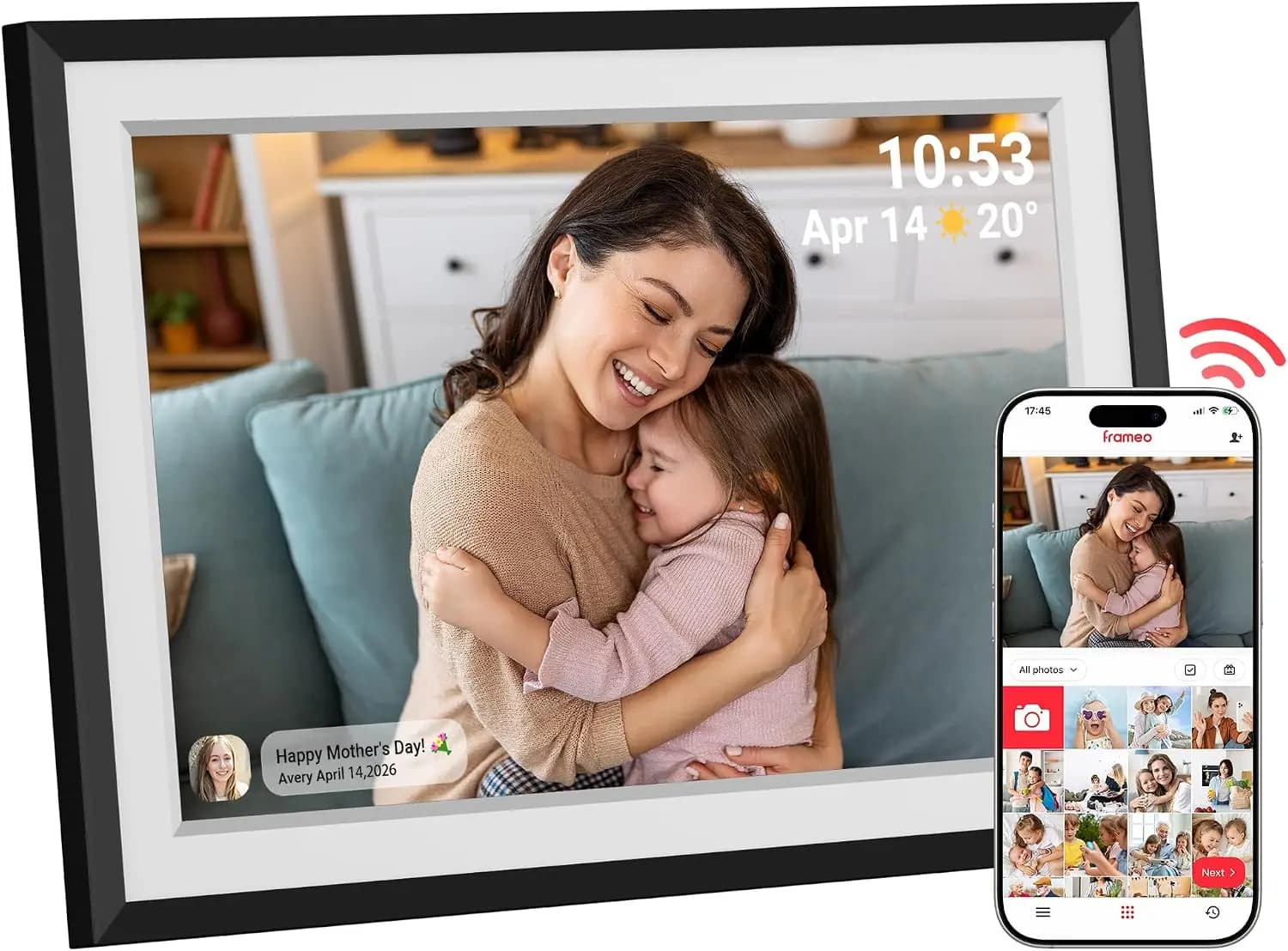 10.1" WiFi Digital Picture Frame – Share Photos Instantly via Free App, Auto-Rotate HD Touchscreen, Gift for Mom, Grandma, Wife