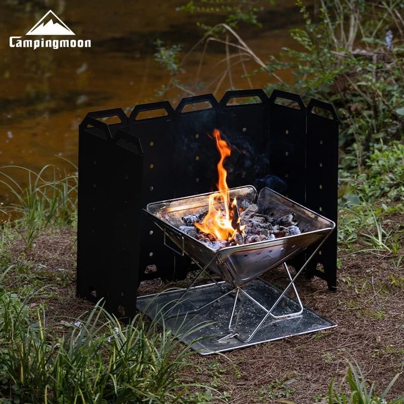 CAMPINGMOON YD-50 Grande Piattaforma di Combustione, Tavola Antivento per Esterni, Accessori per Stufa a Legna da Campeggio, 8 Tavole Antivento