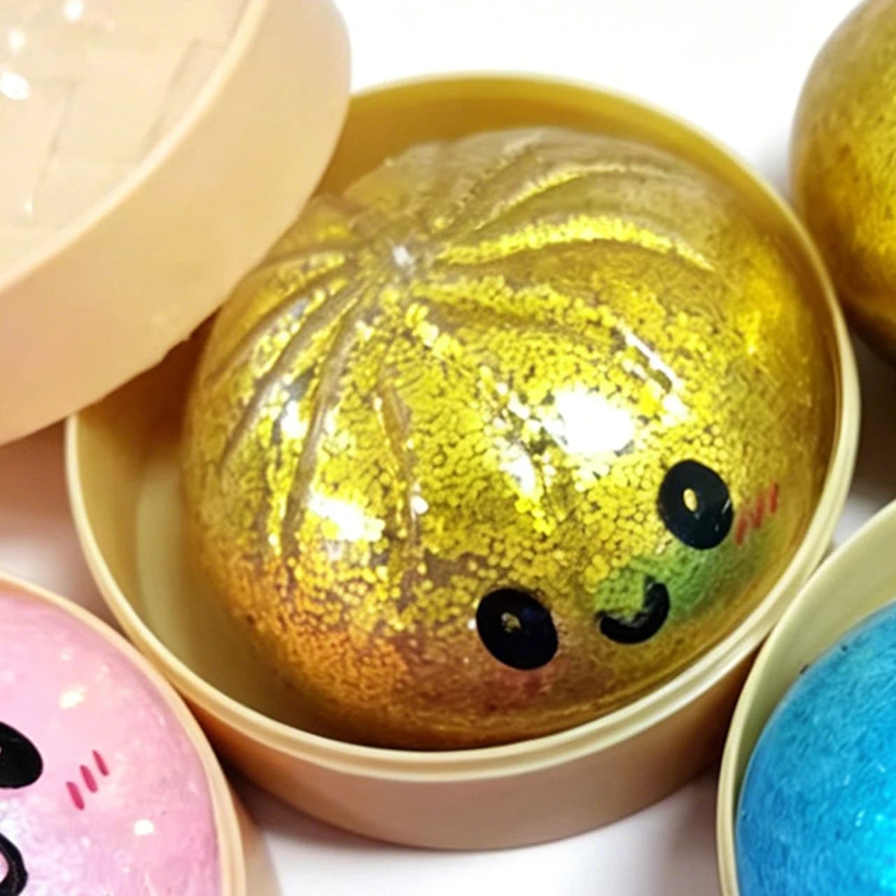 Blind Box Colorful 6 Styles Glitter Dumpling Glitter Dumpling Squishy with Box Dumplings Sensory Squeeze Toy for Stress Relief