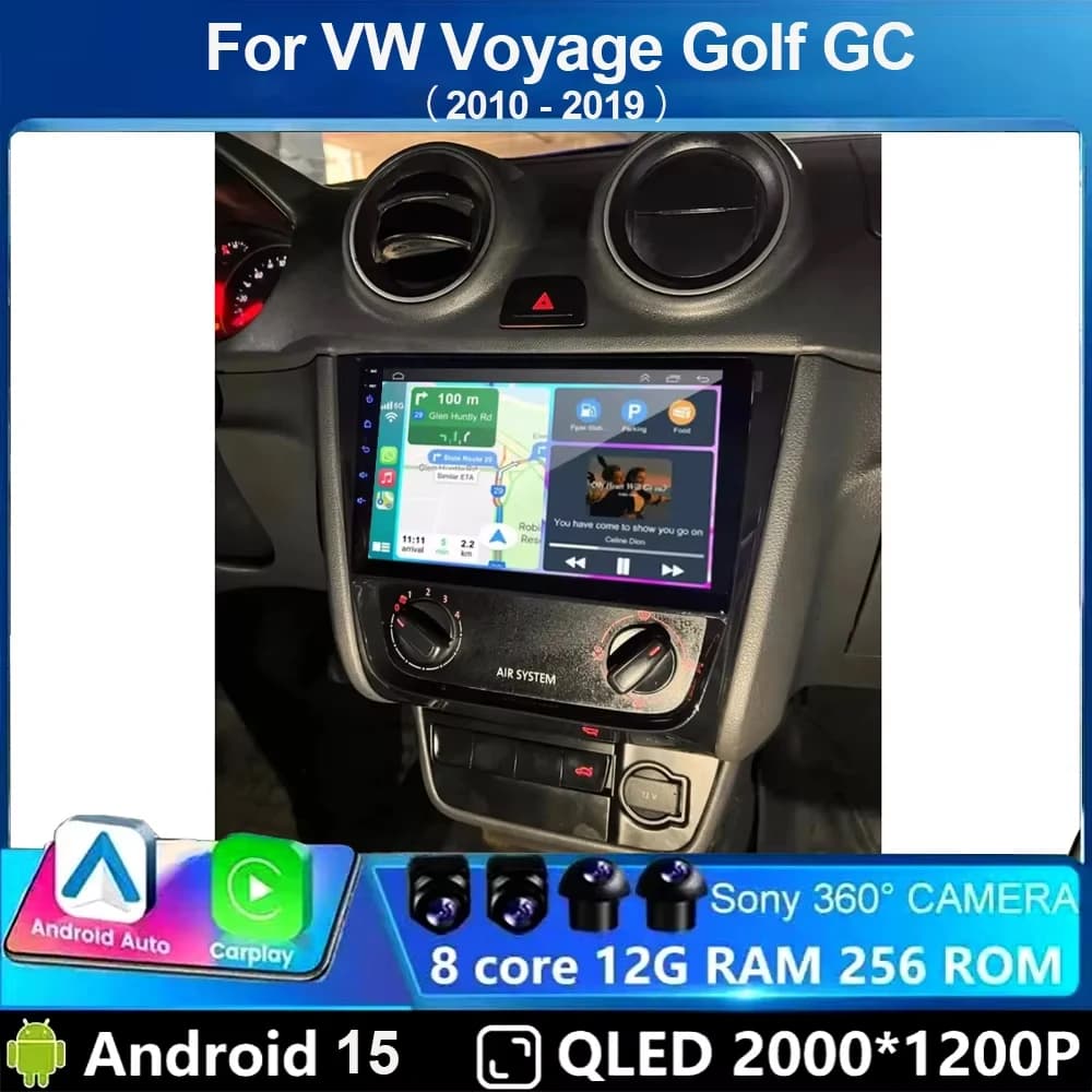 Android 15 per VW Voyage Golf GC Saveiro 2010-2019, Lettore Multimediale con Carplay Wireless, Android Auto, Video, 4G WiFi, Navigazione GPS