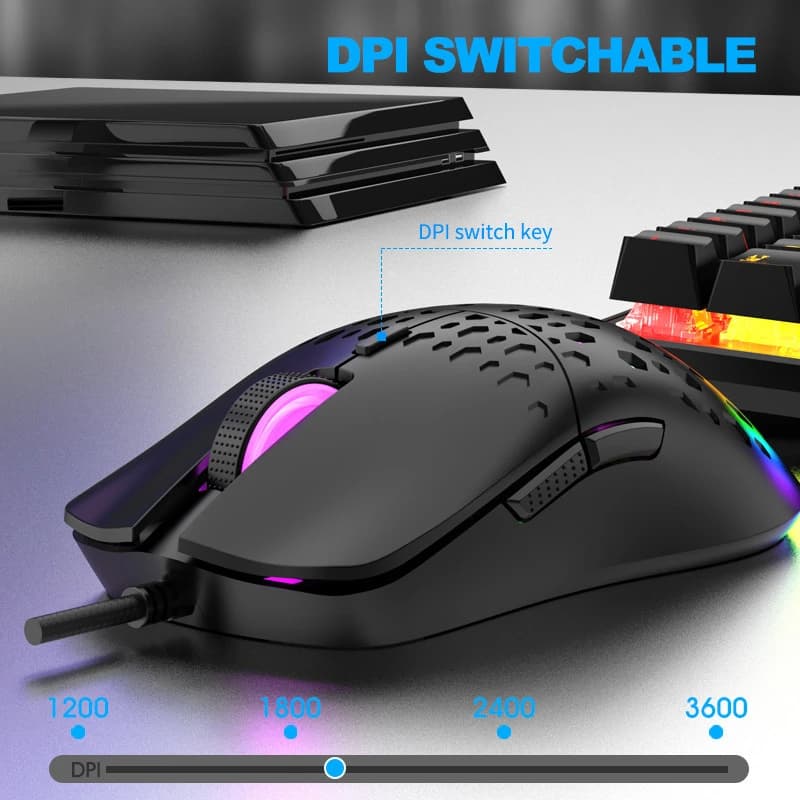 Mouse Ottico Gaming Cablato con 7 LED Respiranti Retroilluminati, USB, Design Scavato, per Computer, Laptop, Desktop, Uso Domestico e Ufficio 2026