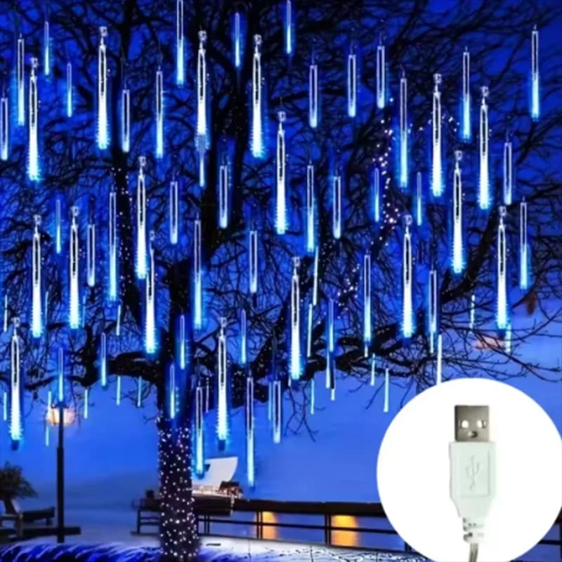 Nuove Luci a Cascata LED a 8 Tubi da 50cm con Spina EU, Impermeabili, Effetto Pioggia di Meteore, per Decorazioni Natalizie e Festive da Esterno 2026