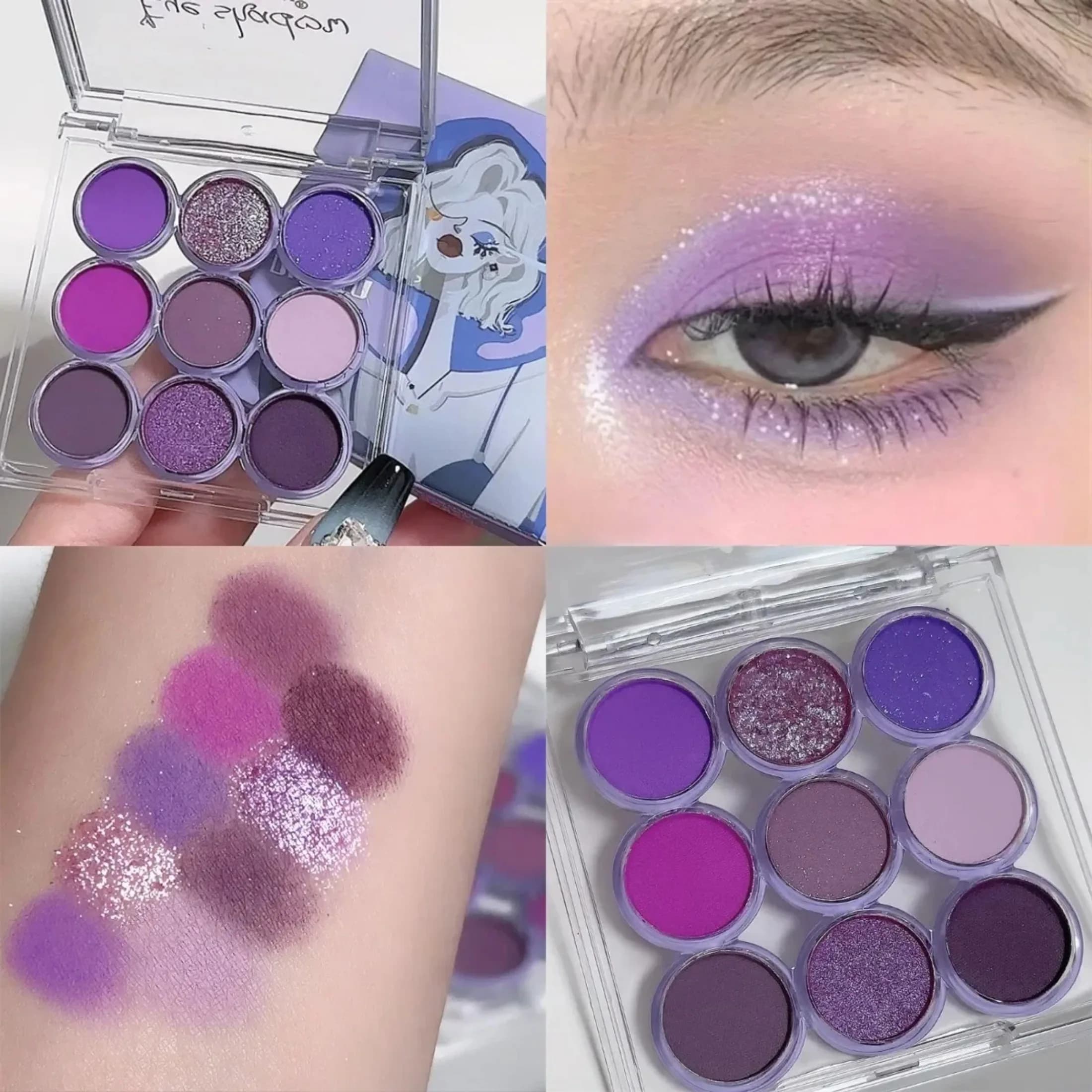 Tavolozza di ombretti viola da 9 colori Ombretto in polvere perlescente opaca Ombretto facile da colorare Tavolozza di ombretti marrone verde Trucco