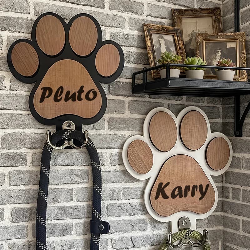 Custom Wooden Dog Leash Hanger Paw Print Wall Hook Claw Design Coat & Collar Holder Unique Pet Gift for Dog Lovers