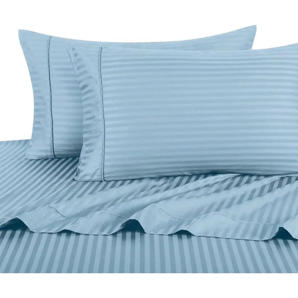 Set di Biancheria da Letto per Letto Matrimoniale: 8 Pezzi, Cotone 600 Fili, Piumino Alternativo, Lenzuola e Copripiumino a Righe Blu