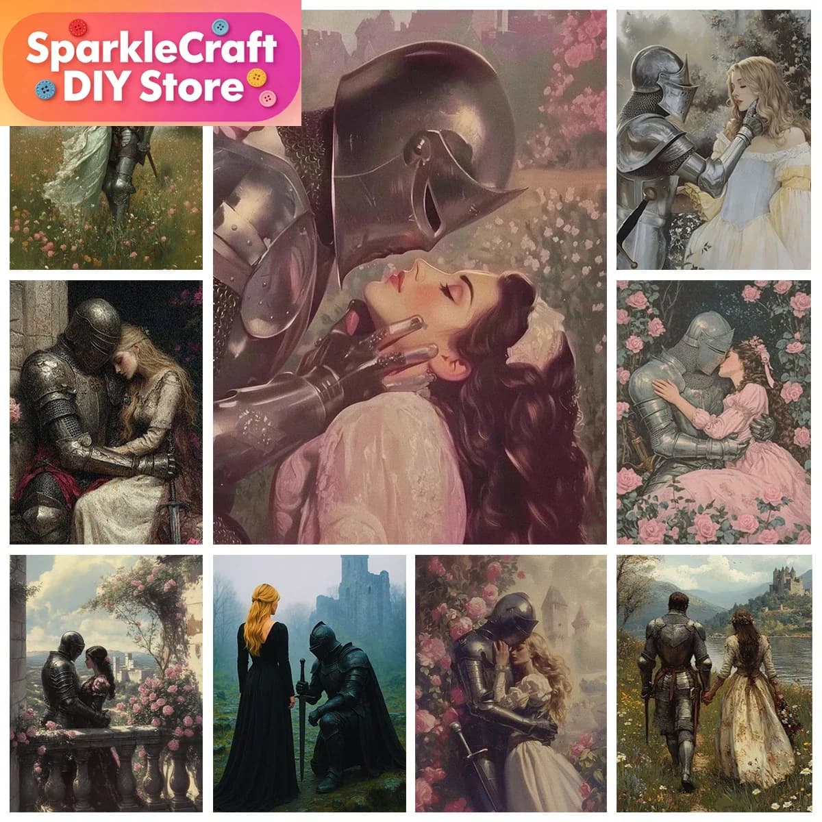 1pc frameless Knight and Princess DIY Diamond Art Painting Romantic Scene 5D Gem Embroidery Mosaic Home Wall Decoration Creativi