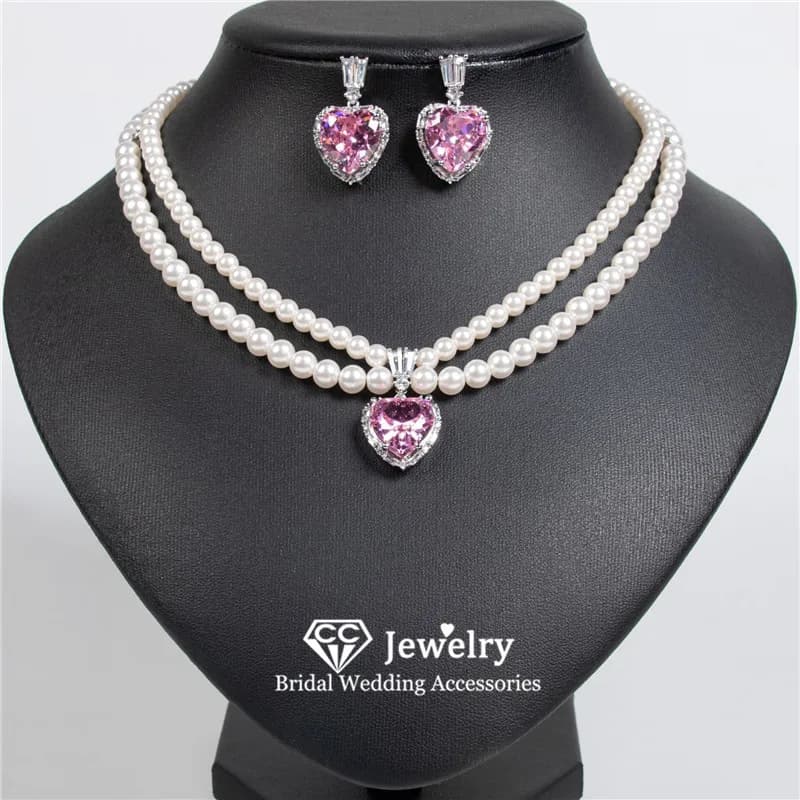 CC Set di gioielli eleganti per donna Accessori da sposa Abito da sposa Set di orecchini con collana di perle finte da fidanzamento 2 pezzi HL150