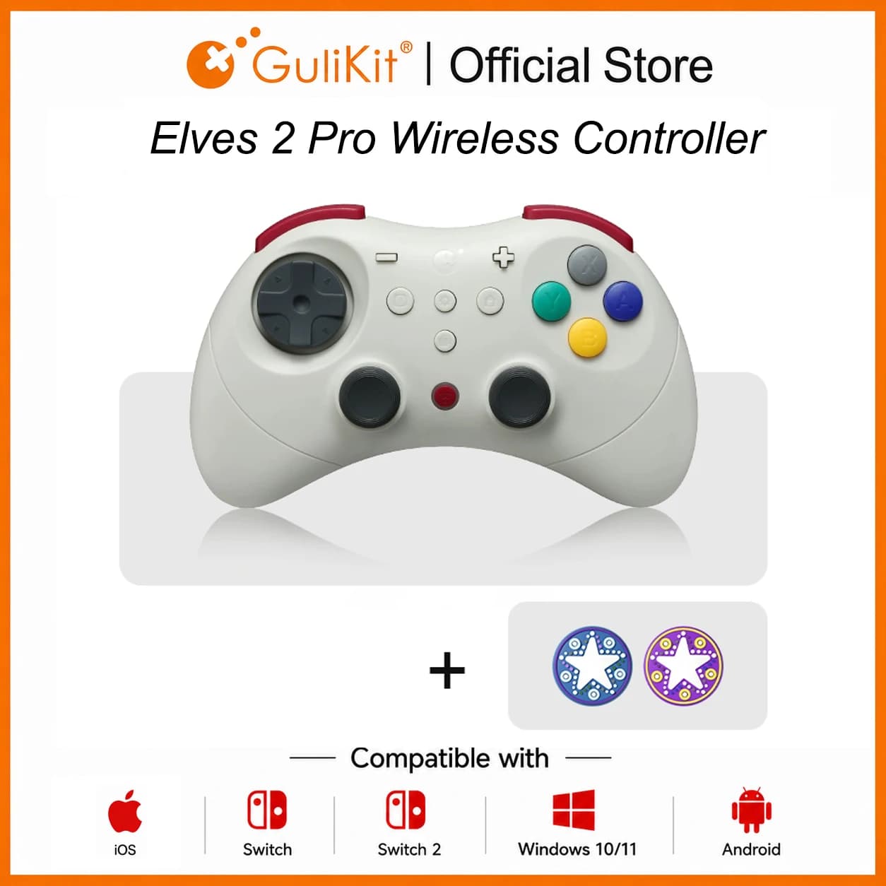 GuliKit Elves 2 Pro wireless game controller for Switch 2, Windows, iOS and Android, joystick Hall, 1000 Hz polling frequency gamepad