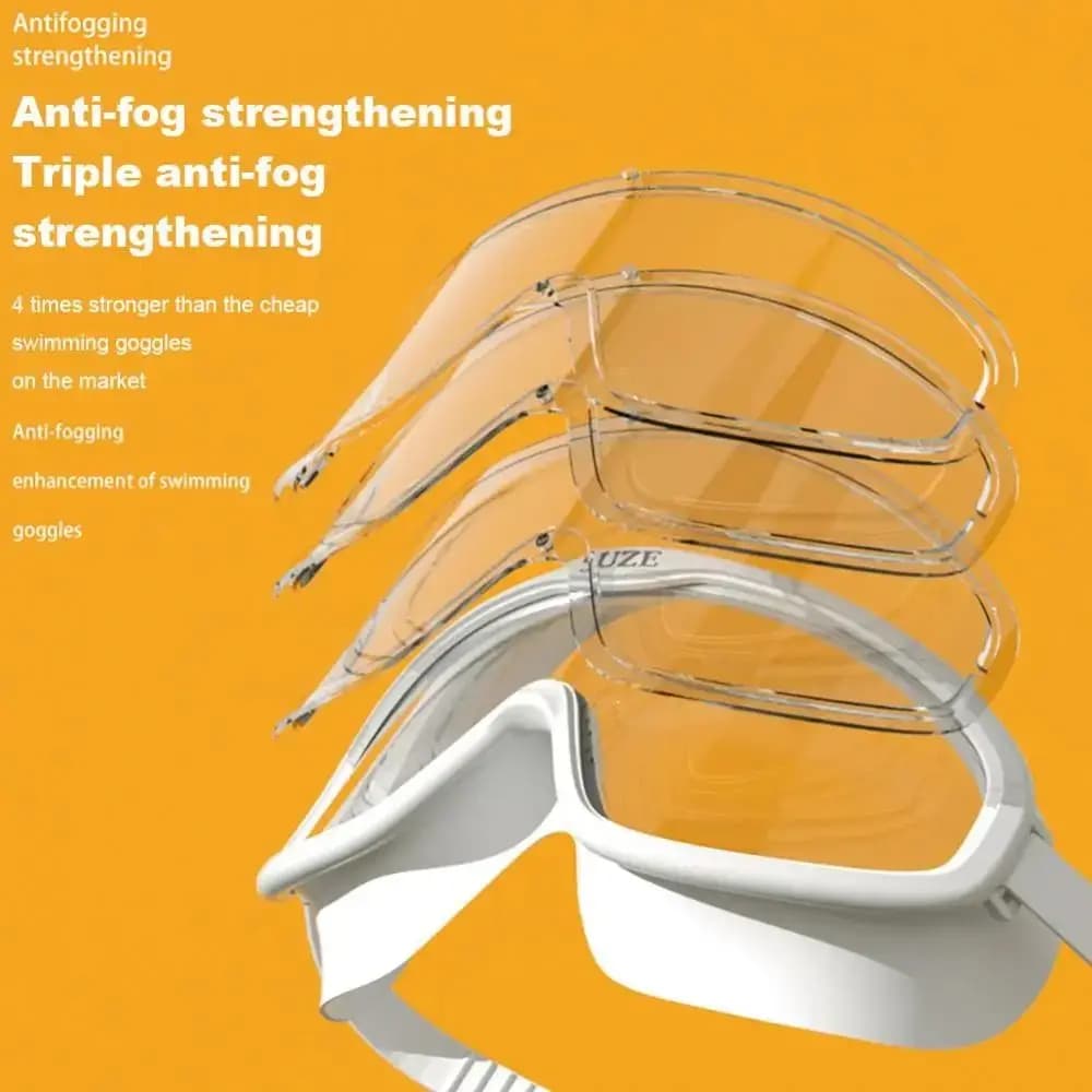 Large Frame Swimming Goggles Waterproof with Glasses Case Swim Training Glasses Leak Proof Elastic Water Racing Glasses